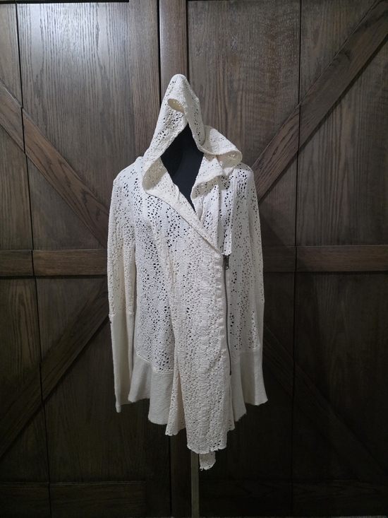Free People Tops - Free People Cream Crochet Hooded Cardigan